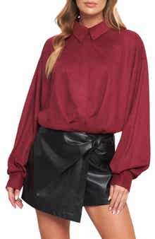 Faux Suede Balloon Sleeve Shirt