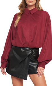 FLYING TOMATO Faux Suede Balloon Sleeve Shirt