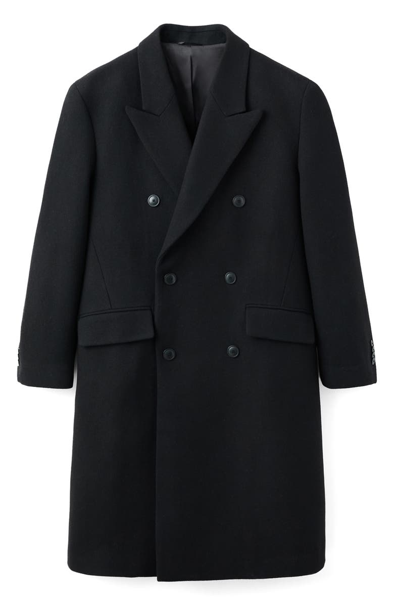 MANGO Long Double Breasted Wool Blend Coat, Alternate, color, Black