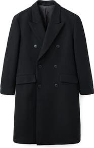 MANGO Long Double Breasted Wool Blend Coat