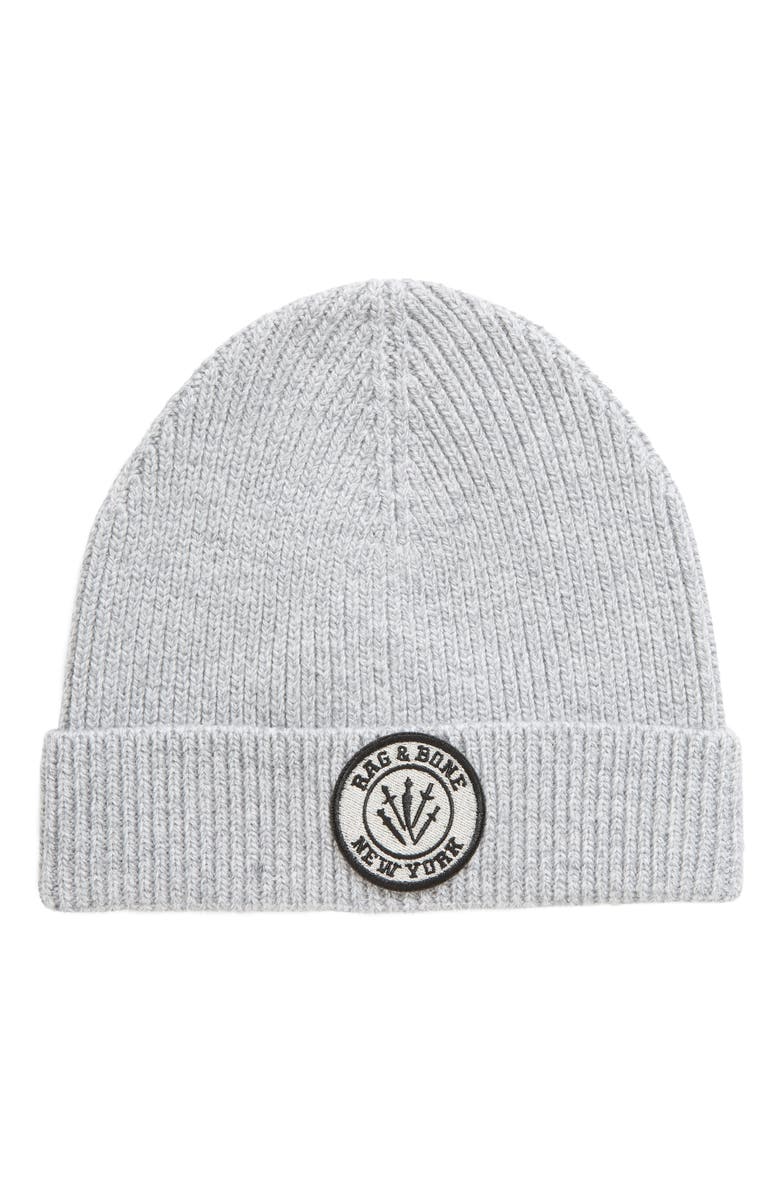 rag & bone Charlie Logo Patch Rib Wool Blend Beanie, Main, color,