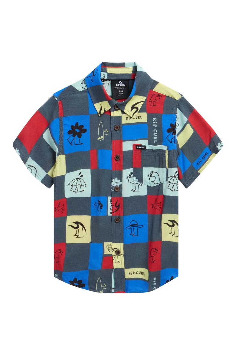 Kids' Surf Check Short Sleeve Button-Up Shirt, Main, color, PINE NIGHT