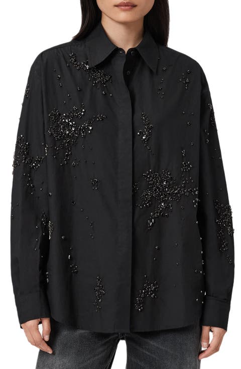 Gemi Bead Detail Cotton Button-Up Shirt