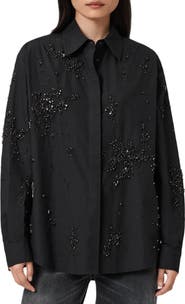 AllSaints Gemi Bead Detail Cotton Button-Up Shirt