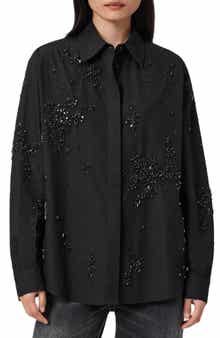 AllSaints Gemi Bead Detail Cotton Button-Up Shirt