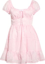 All in Favor Embroidered Eyelet Ruffle Hem Minidress