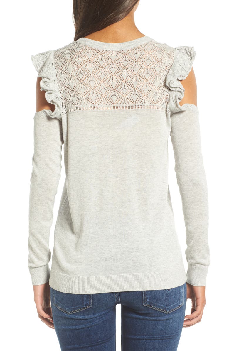 Hinge Ruffle Cold Shoulder Sweater, Alternate, color,