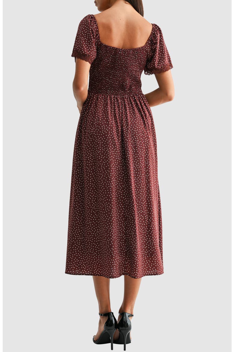 Tie Front A Line Midi Dress, Alternate, color, BROWN CREAM