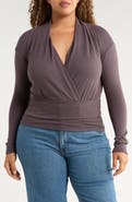 Renee C Surplice V-Neck Long Sleeve Brushed Knit Top