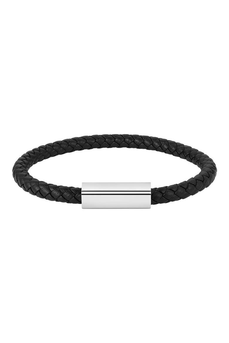 Men's Braided Leather Bracelet, Main, color, SILVER