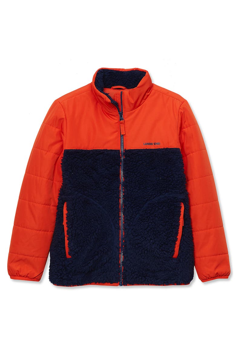 Kids Water Resistant Mixed Media Insulated Jacket, Main, color, Medieval Blue/Orange