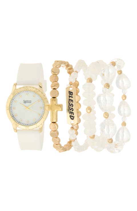 Silicone Strap Watch & Assorted Bracelets Set, 38mm