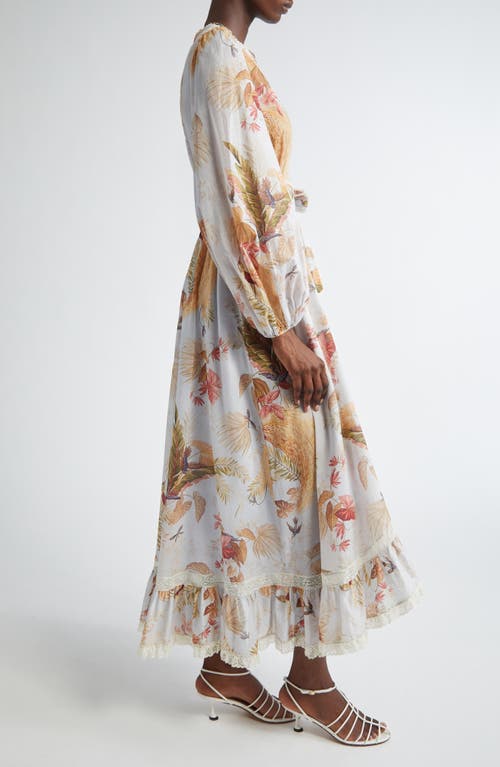 Zimmermann Ascension Lace-trimmed Tiered Printed Cotton-voile Midi Wrap Dress