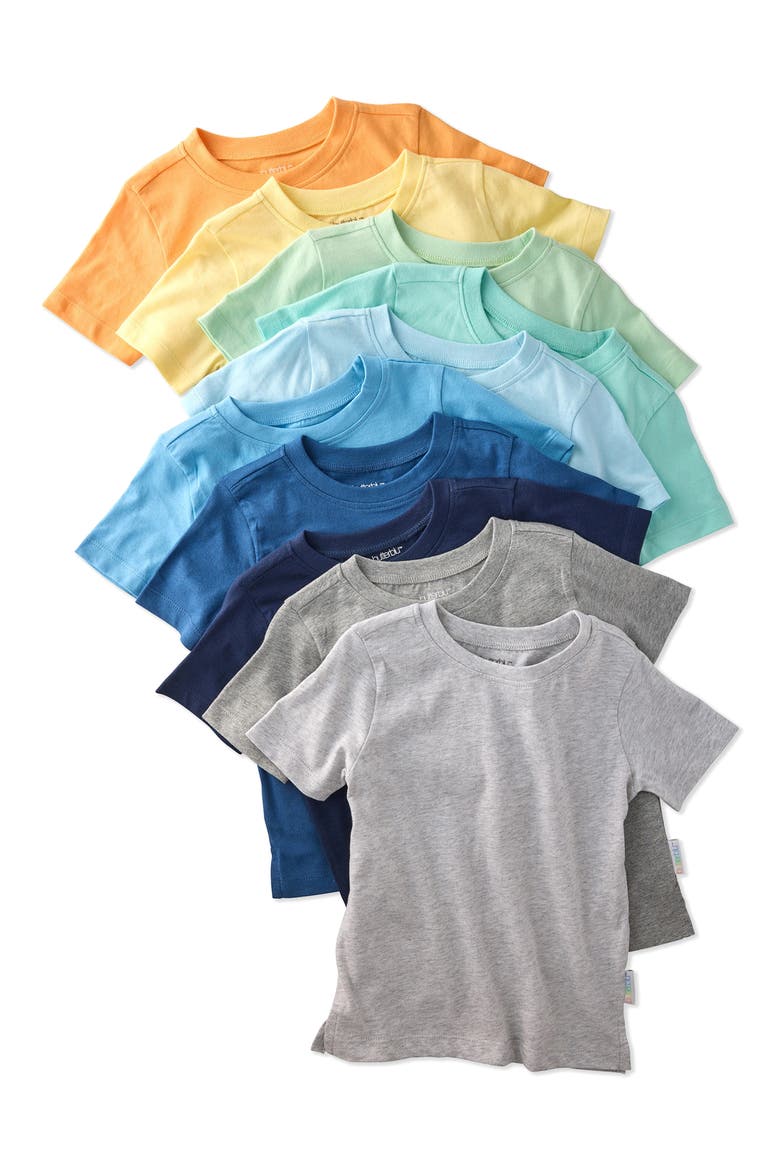 Taylor Assorted 10-Pack Organic Cotton T-Shirts, Main, color, SUNNY BLUE RAINBOW
