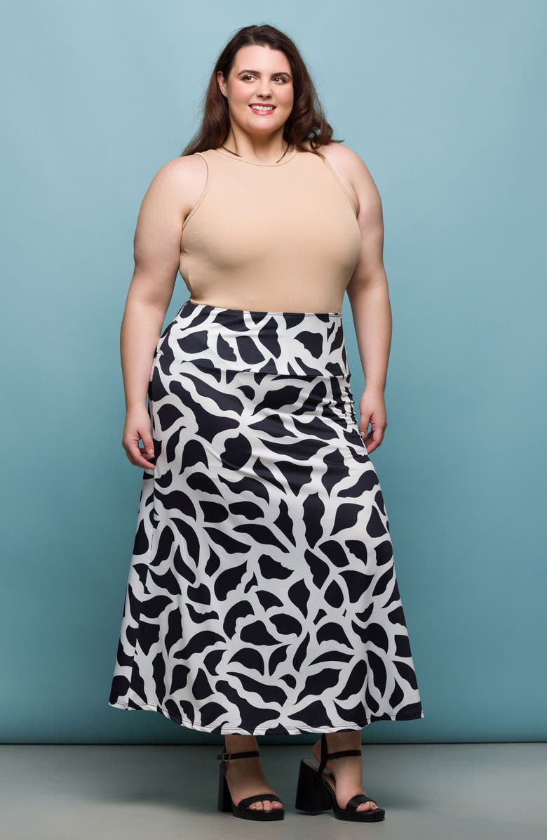 24seven Comfort Apparel Pull-On Maxi Skirt, Alternate, color, Black Multi