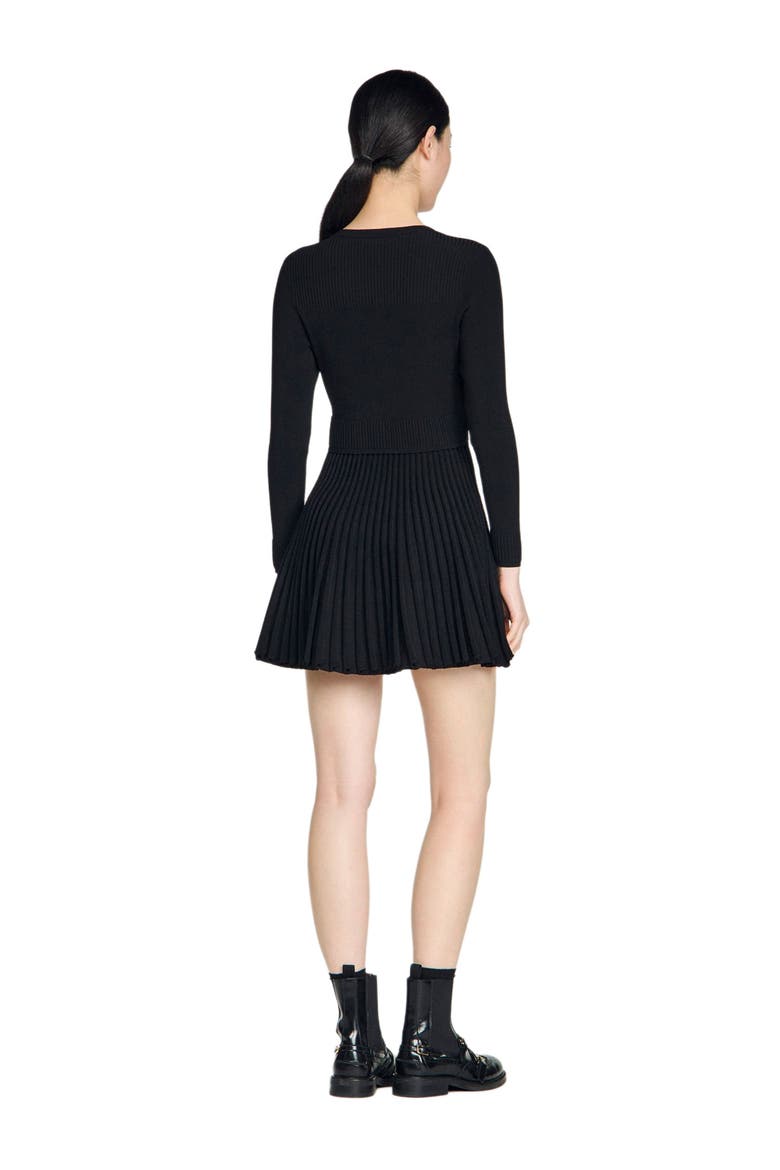 Pleated knit short dress, Alternate, color, Black