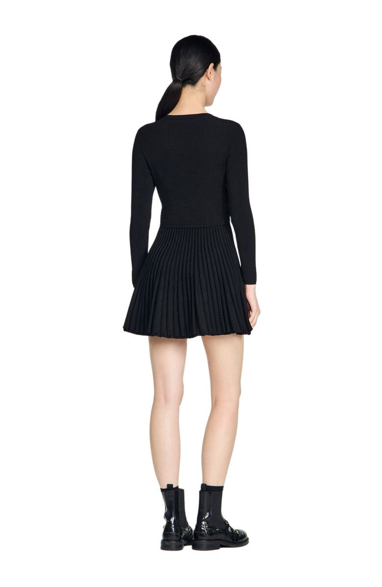 SANDRO Pleated knit short dress, Alternate, color, Black