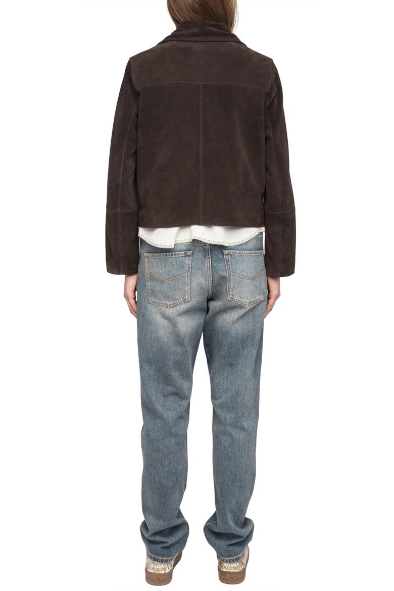 Lessa Suede Jacket, Alternate, color, DARK CHOCOLATE