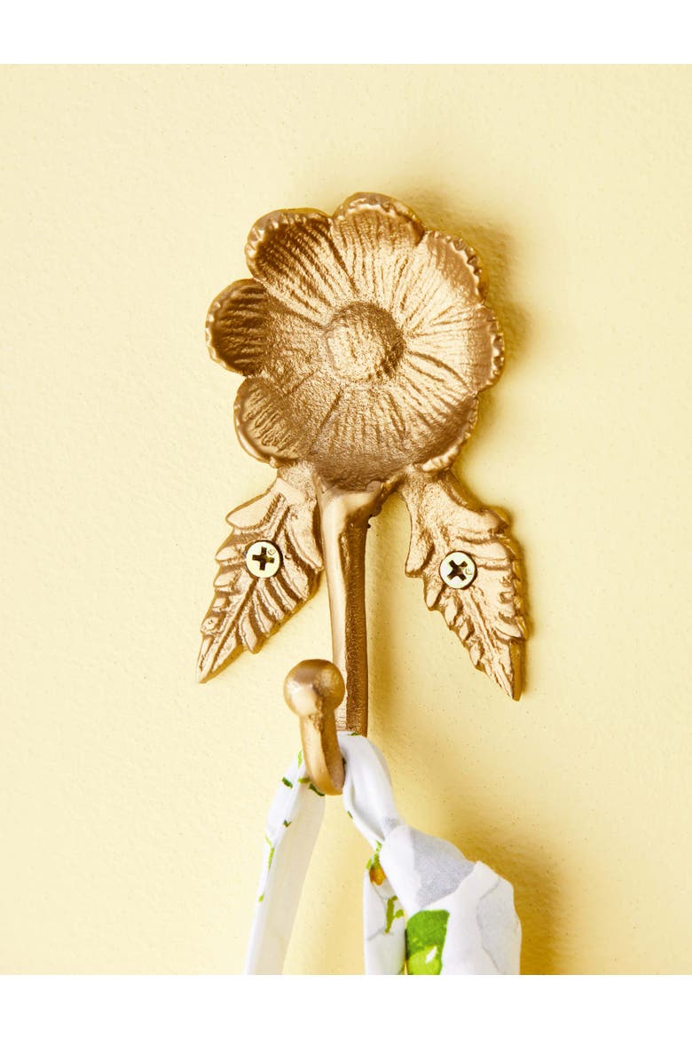 Antique Brass Gold Flower Wall Hook Decorative Home Decor, Alternate, color, Gold