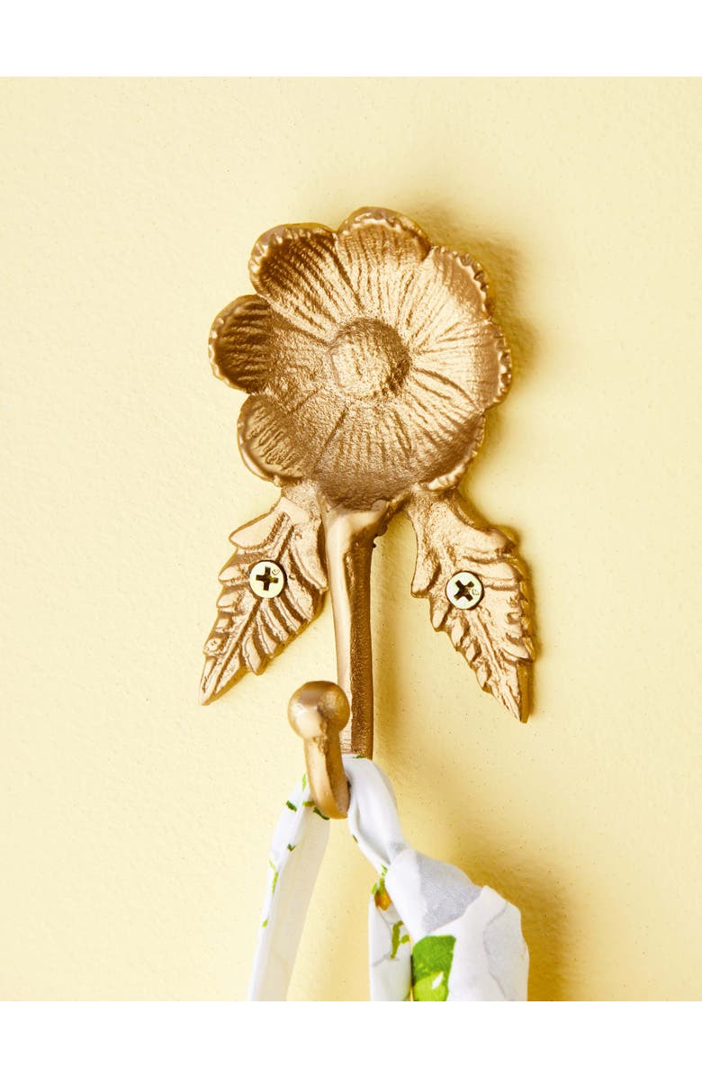 tag Antique Brass Gold Flower Wall Hook Decorative Home Decor, Alternate, color, Gold