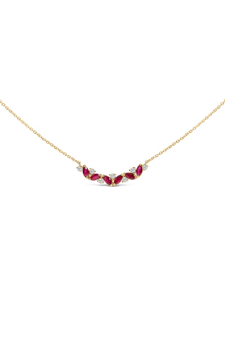 14K Yellow Gold Red Ruby and Diamond Trio Bar Line Necklace, Main, color, Yellow