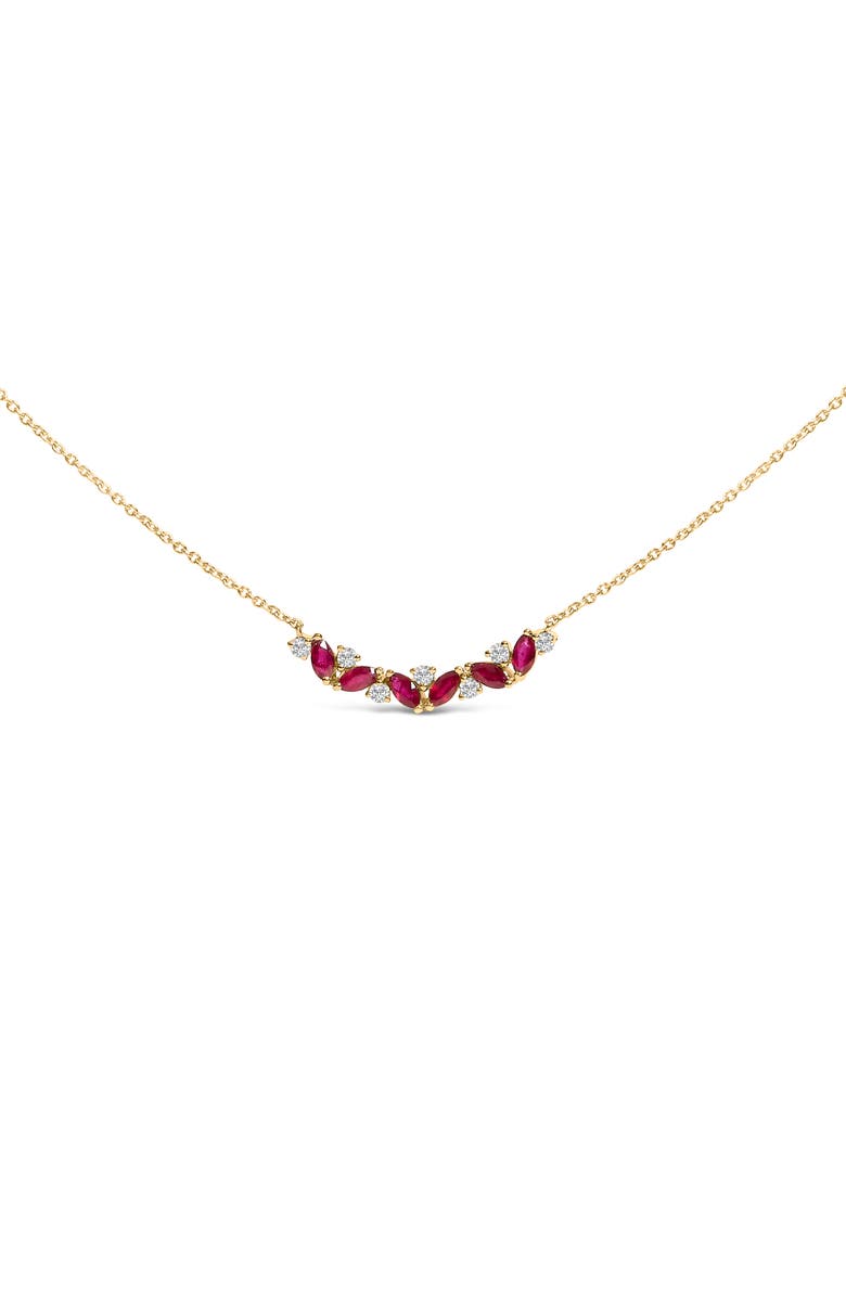 Haus of Brilliance 14K Yellow Gold Red Ruby and Diamond Trio Bar Line Necklace, Main, color, Yellow