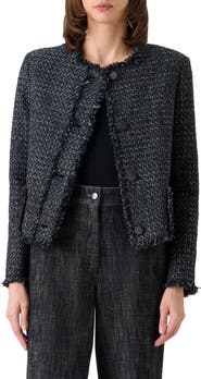 Akris punto Boxy Fringe Cotton Blend Tweed Jacket