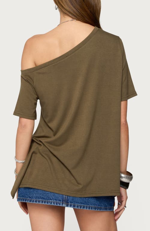 Edikted Josy Oversize Off The Shoulder Handkerchief Hem Top In Green
