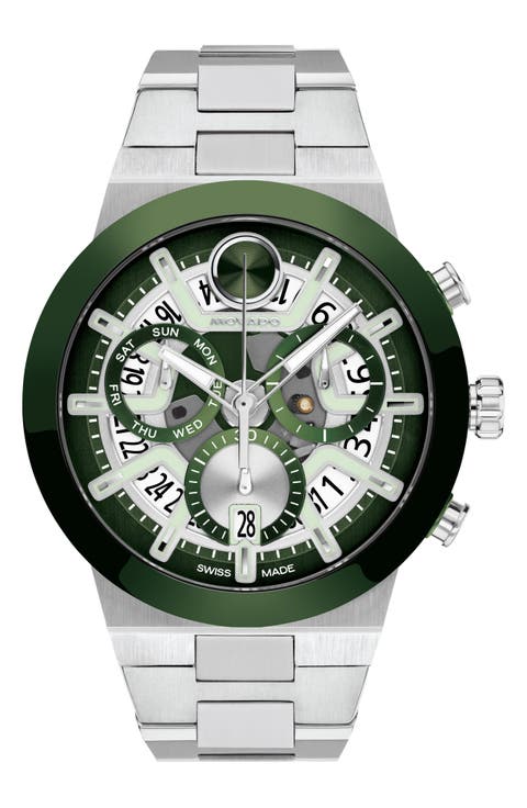 Bold Fusion Skeleton Chronograph Silicone Strap Watch, 44.5mm