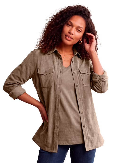 Faux Suede Button Front Shirt