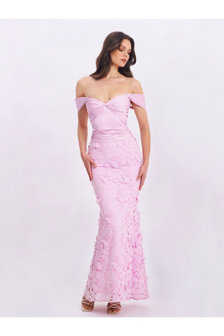 Dahlia Floral Lace Mermaid Gown, Main, color, Pink