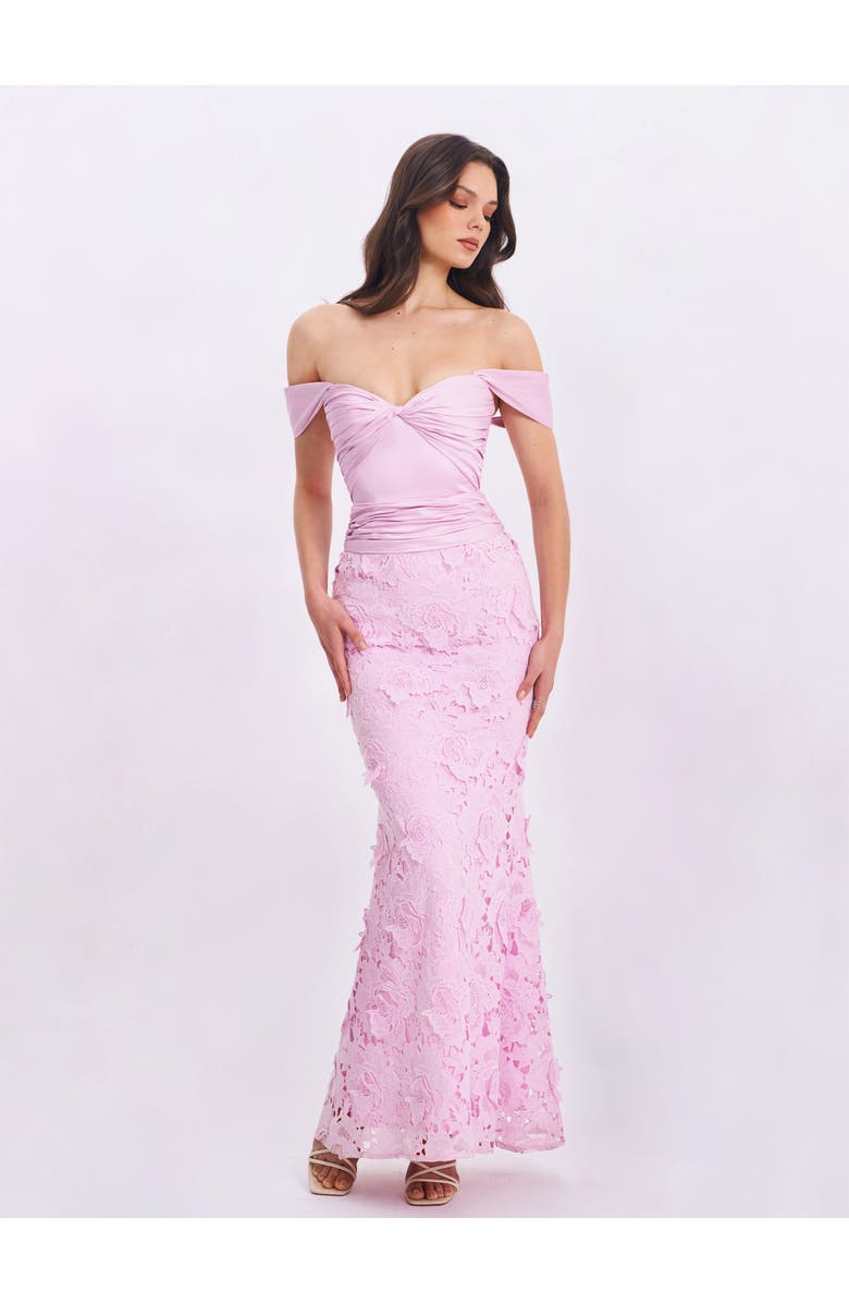 Miss Circle Dahlia Floral Lace Mermaid Gown, Main, color, Pink