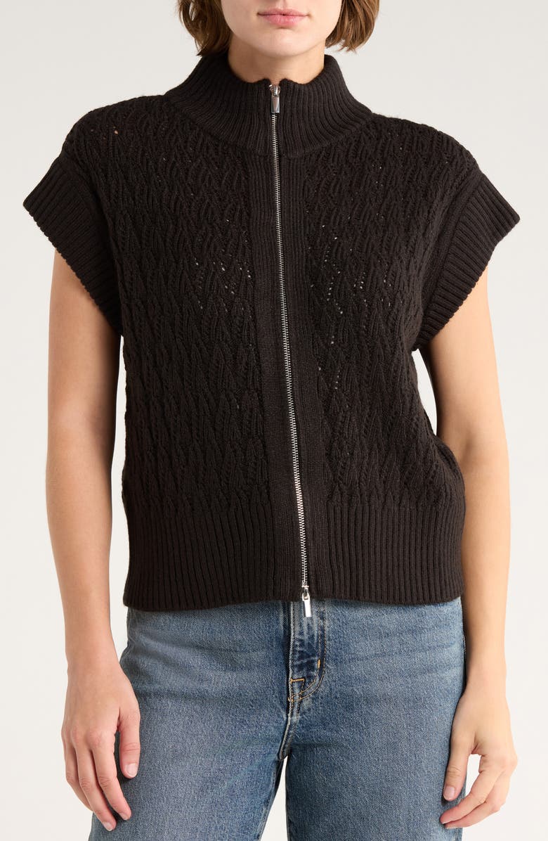 Vince Camuto Pointelle Turtleneck Sweater, Alternate, color, Rich Black