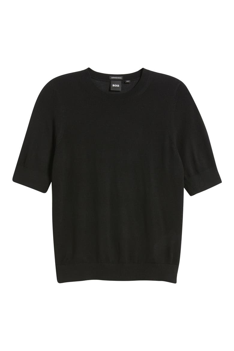 Farbella Short Sleeve Virgin Wool Sweater, Alternate, color, BLK
