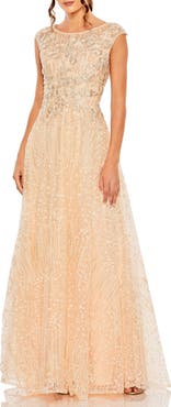 Mac Duggal High Neck Lace Embroidered Cap Sleeve Gown