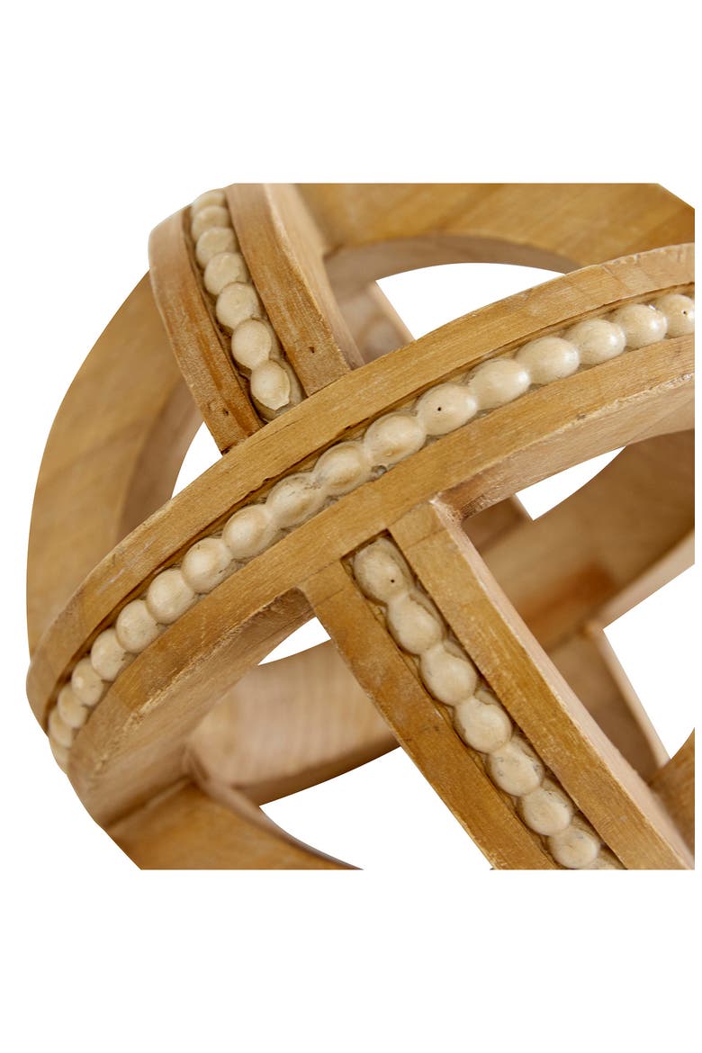 Light Brown Wood Handmade Beaded Geometric Sculpture - Set of 3, Alternate, color, LIGHT BROWN