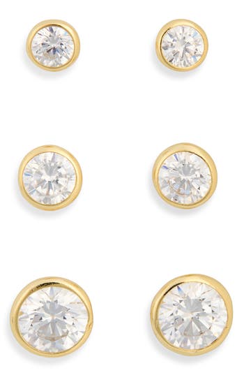 Nordstrom Rack Set Of 3 Bezel Stud Earrings In Gold