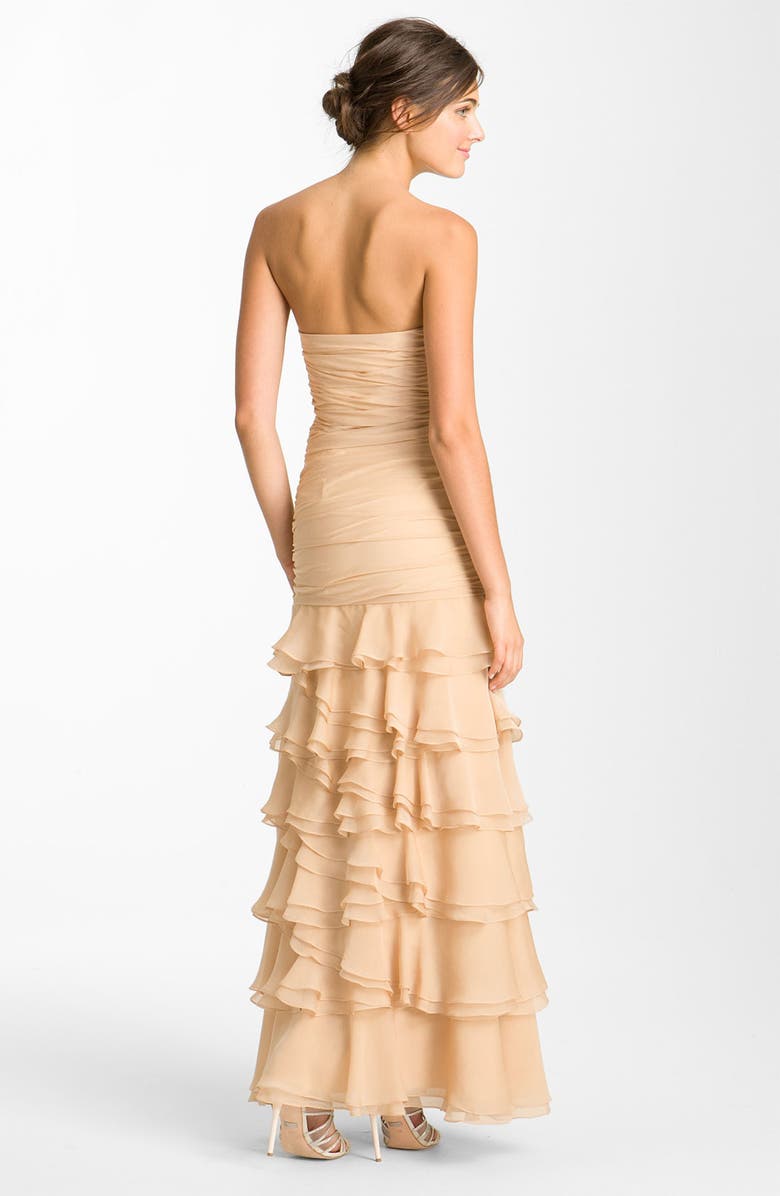 Dalia MacPhee Ruched & Tiered Strapless Chiffon Gown, Alternate, color,