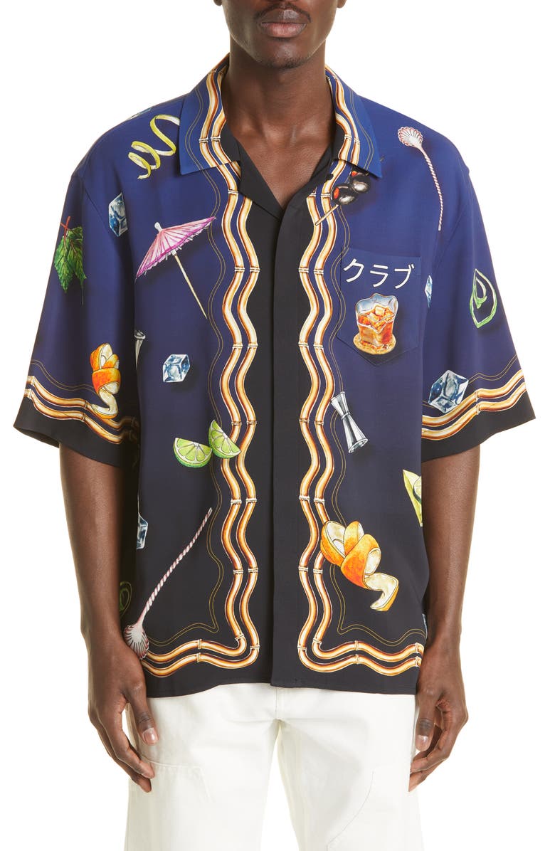 Casablanca Short Sleeve Silk Button-Up Shirt, Main, color, 