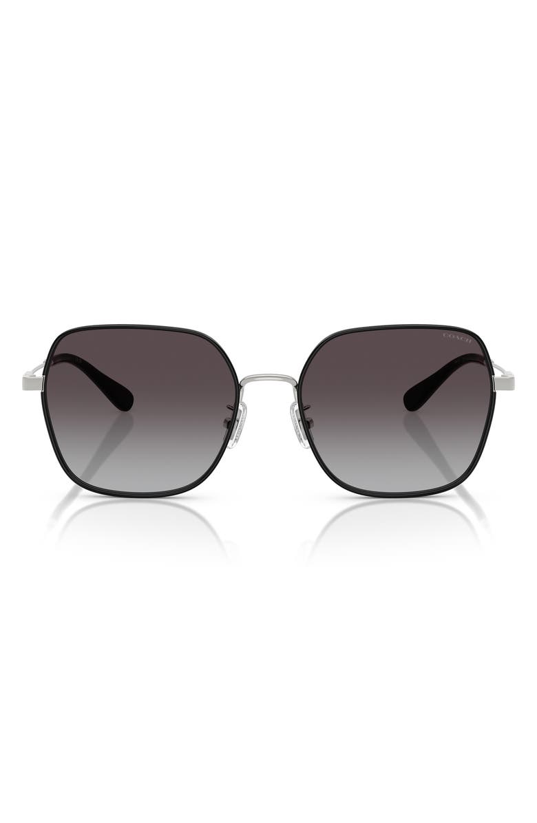 COACH 57mm Irregular Round Sunglasses, Main, color, Shiny Silver / Black / Grey