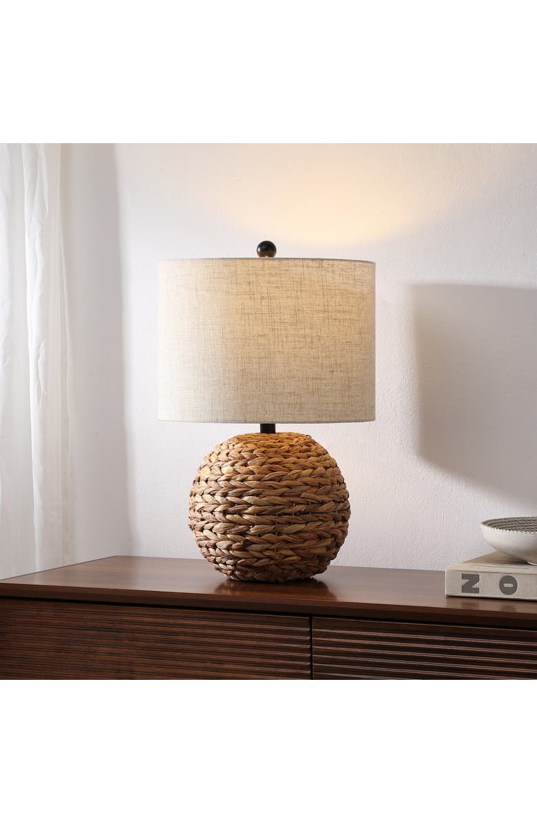 JONATHAN Y Camilo 21.5" Modern Coastal Woven Rattan Globe LED Table Lamp, Alternate, color, Brown
