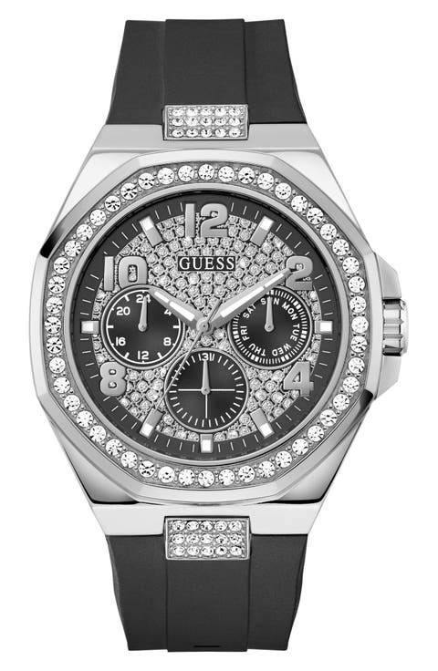Crystal Detail Multifunction Silicone Strap Watch, 46mm