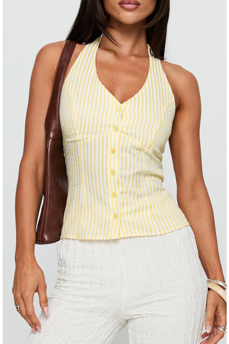 Old Friend Stripe Seersucker Halter Top, Main, color, YELLOW STRIPE