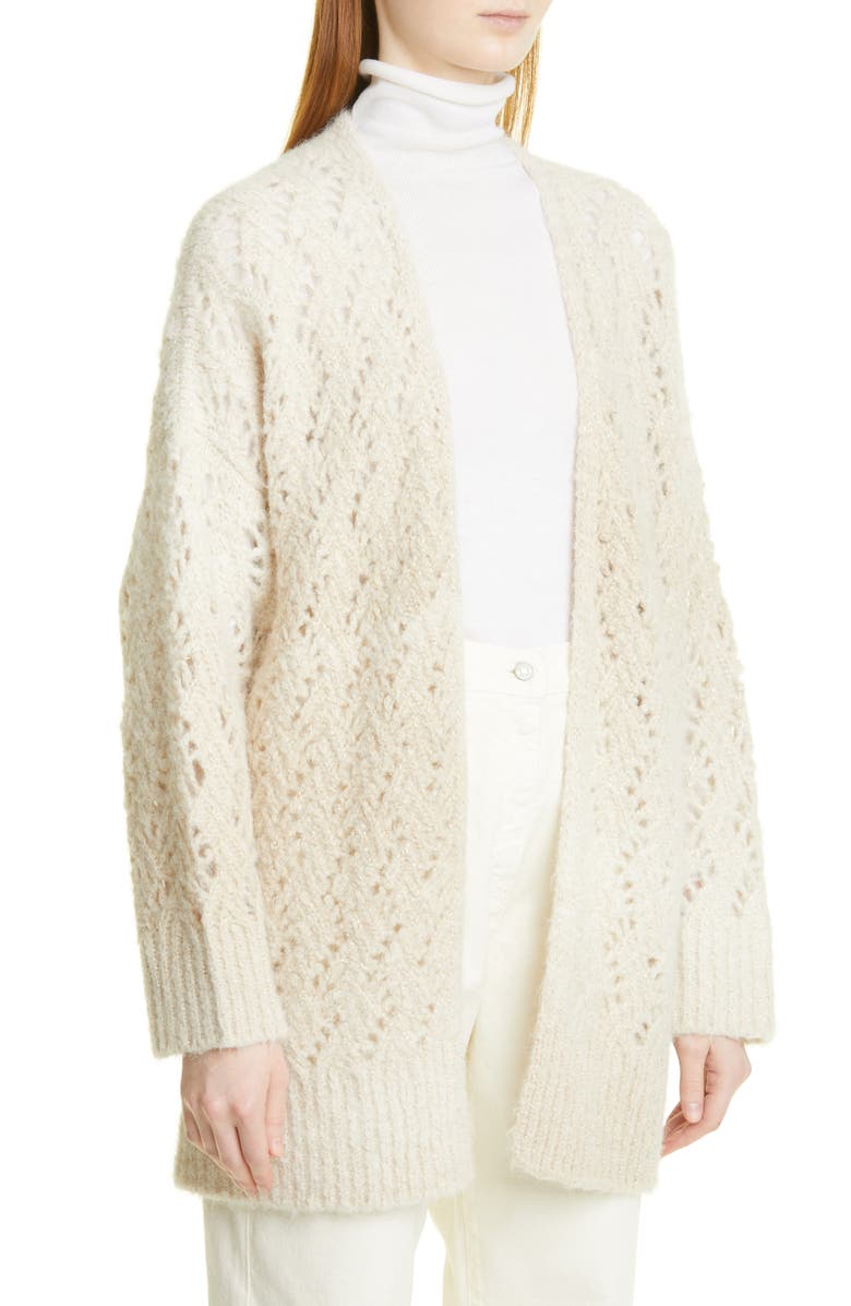 Fabiana Filippi Belted Crochet Metallic Alpaca Blend Cardigan, Alternate, color, 