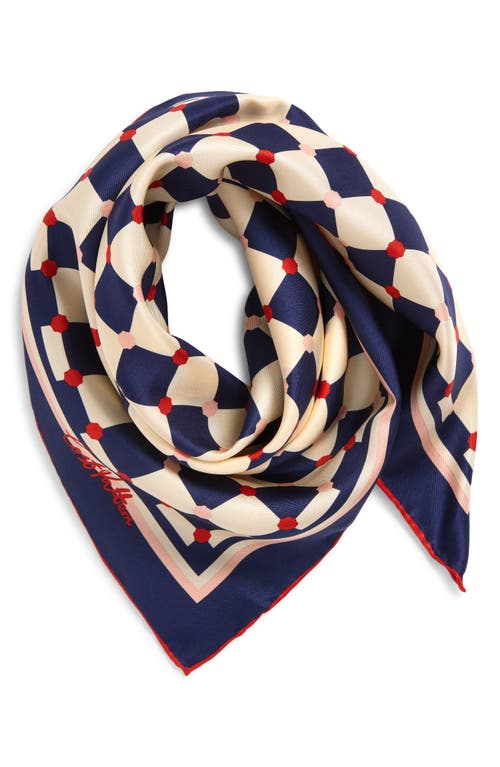 Lost Pattern Checkerboard Silk Square Bandana In Blue