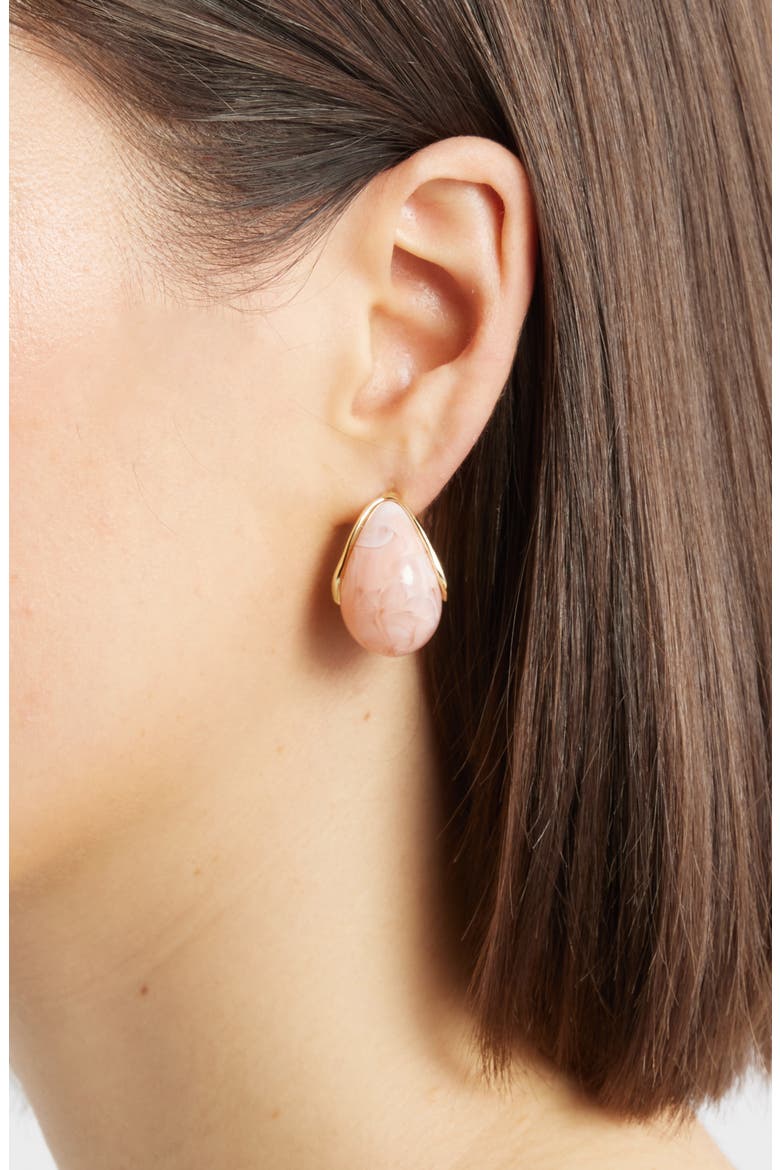 Resin Huggie Hoop Earrings, Alternate, color, PEACH- GOLD