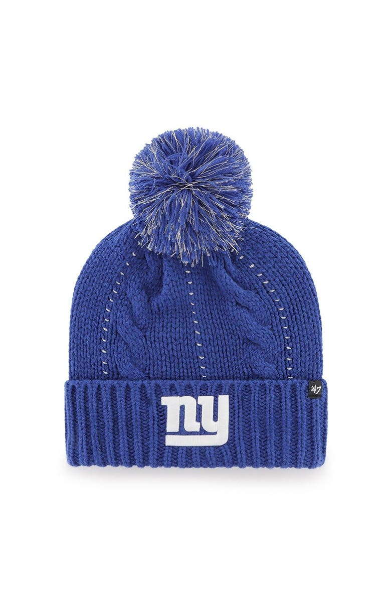 '47 Women's '47 Royal New York Giants Bauble Cuffed Knit Hat with Pom, Main, color,