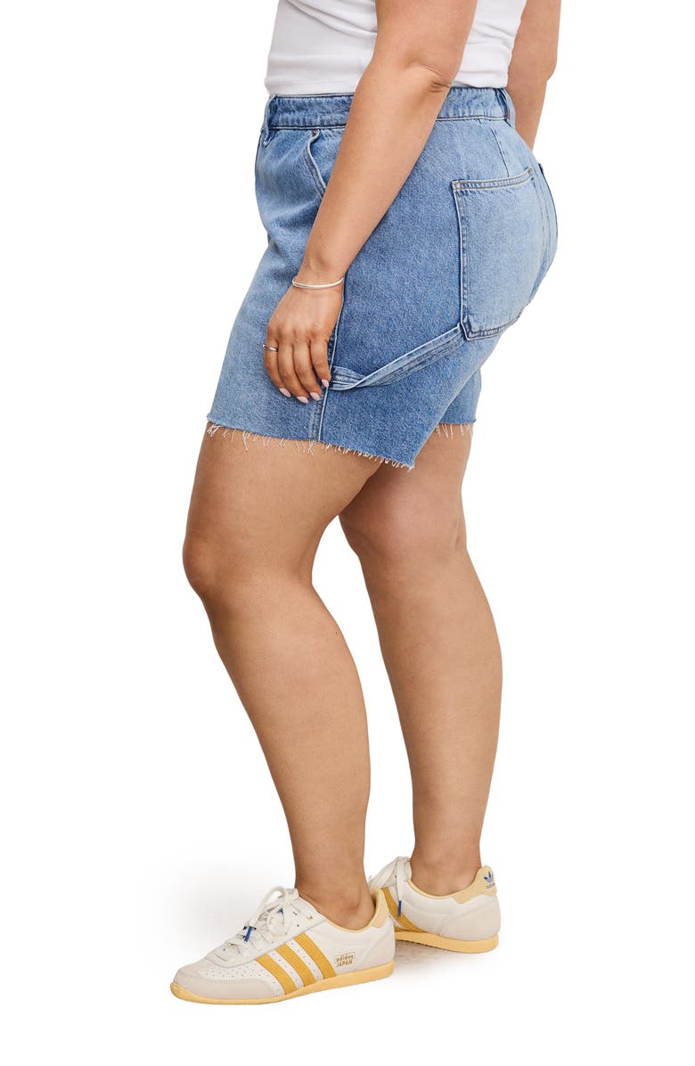 Good American Cutoff Carpenter Denim Shorts, Alternate, color, Indigo