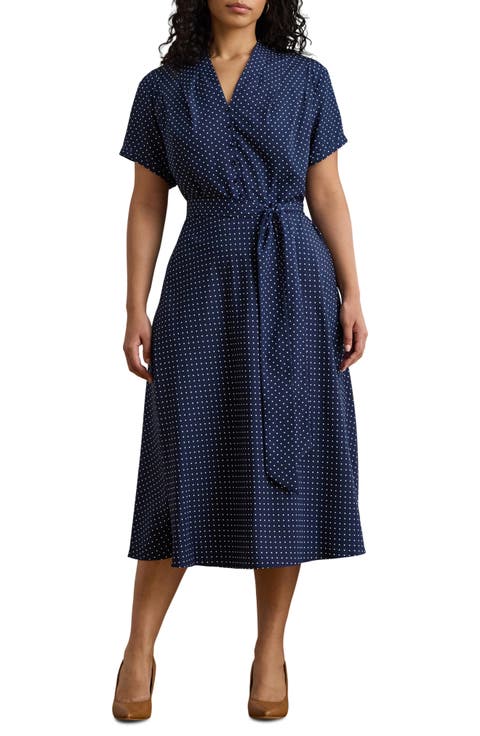 Micro Dot Crêpe de Chine Midi Shirtdress (Plus)