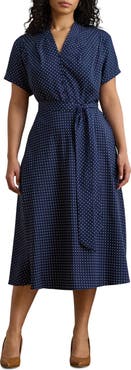 Lauren Ralph Lauren Micro Dot Crêpe de Chine Midi Shirtdress